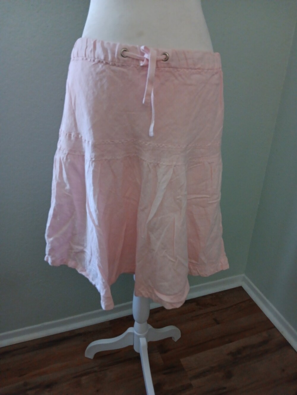 elevenses Pale Pink A-Line Linen Drawstring Skirt